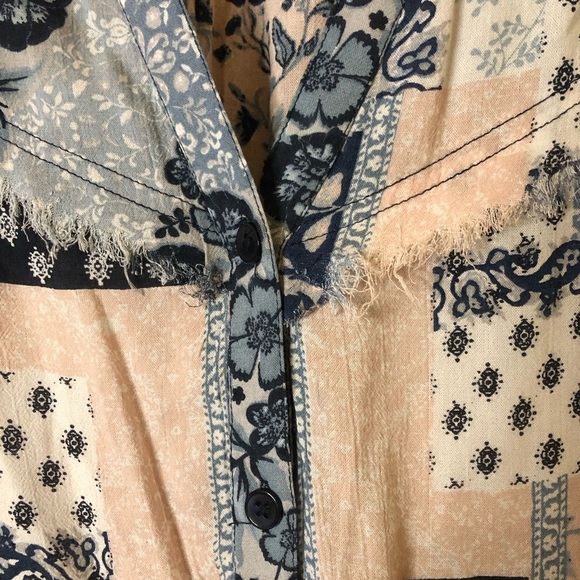 Cato Quilted Patchwork Long Sleeve V Neck Dress Blue Pink Size Medium - Picture 5 of 7